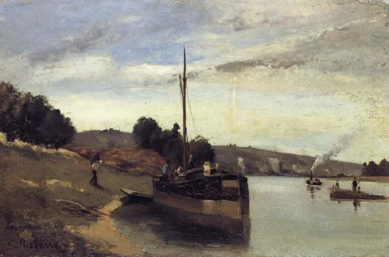 Barge on the Seine Peniche sur la Seine, Camille Pissarro